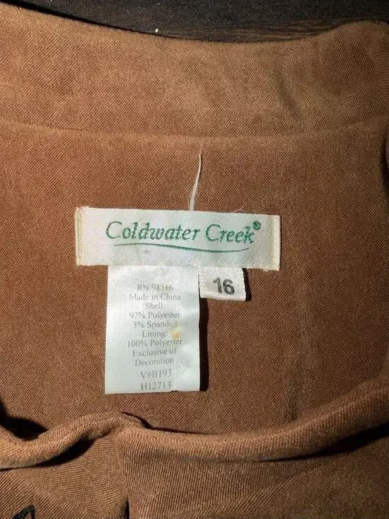 Coldwater Creek Brown Faux Suede Embroidered Floral Blazer Jacket Size 16 - Picture 2 of 2